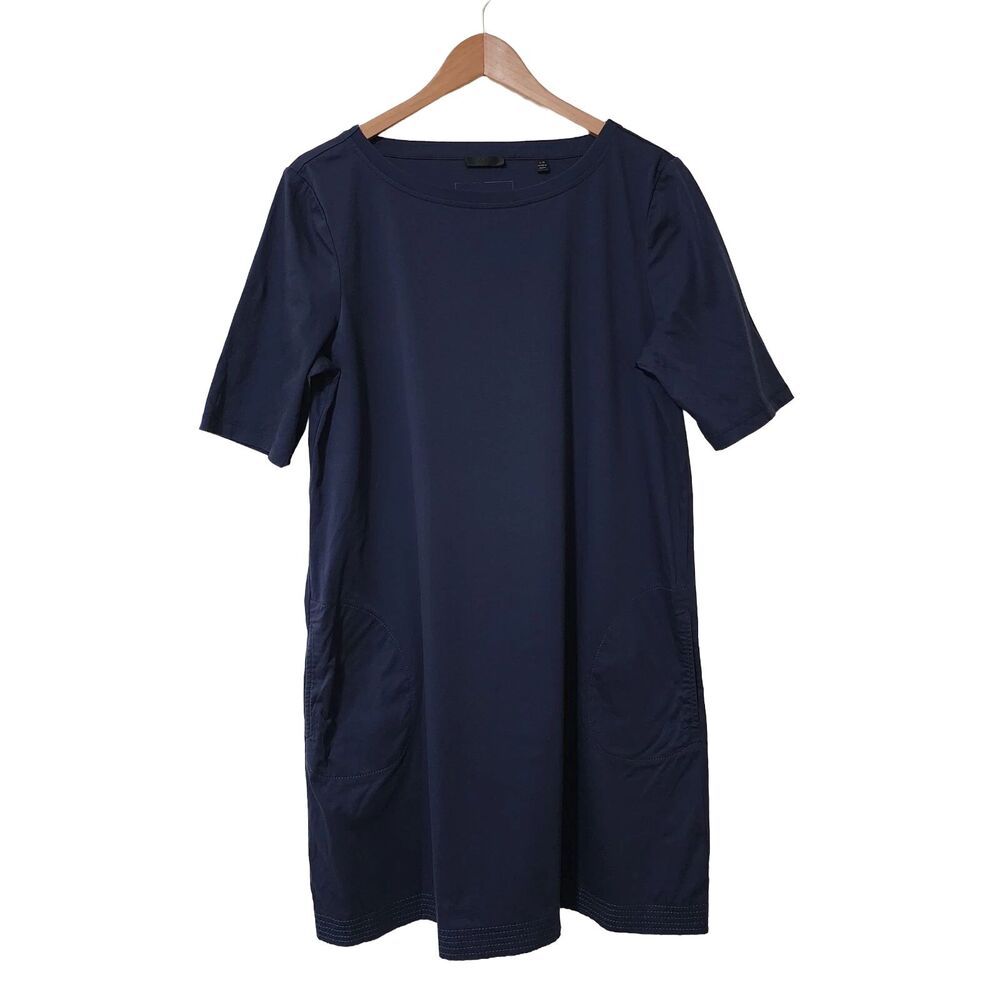 ATM Anthony Thomas Melillo T-Shirt Dress Womens L Navy Blue Cotton Pockets EUC